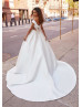 Classic Ivory Satin Cutouts Box-pleated Wedding Dress
